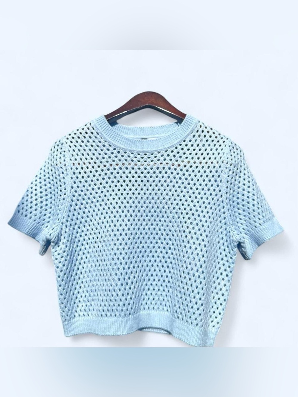 Divided H&M Light Blue Open-Knit Short Sleeve Top